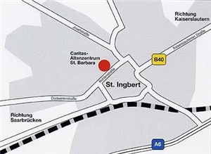Eine Karte mit der Anfahrt zum Caritas-Altenzentrum St. Barbara in St. Ingbert.