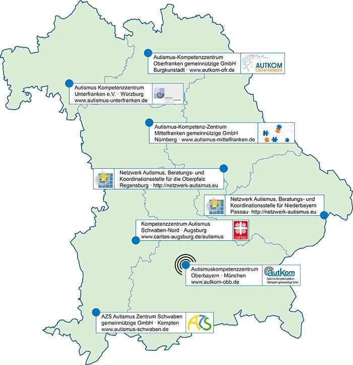 Karte Beratungsstellen Bayern Autismus