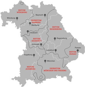 Karte der bayerischen Bistümer