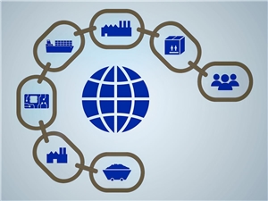Grafik einer globalen Lieferkette in blau