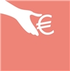 Spendenhand Die 'Spendenhand' der Caritas. Auf blass-rotem Grund reicht eine stilisierte weiße Hand eine weißes Ein-Euro.Stück von links oben in Richtung rechts unten.