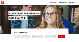 Der Screenshot zeigt den Titel einer Internetseite mit einer jungen Frau und dem Spruch "Machen ist wie wollen - nur krasser" 