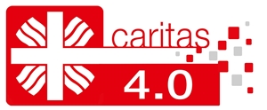 Das Logo zeigt das Flammenkreuz in Verbindung mit dem Titel caritas 4.0