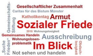 Logo Stiftungsprojekt 2018 Die Grafik zeigt eine Wortwolke zum Thema Sozialer Frieden.