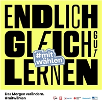 Kachel der LAG Freie Wohlfahrtspflege NRW zur Bundestagswahl 2021 mit dem Slogan 'Endlich gleich gut lernen' und dem Hashtag 'mitwählen' 