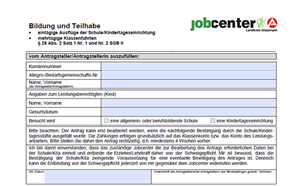 Abschnitt eines Antrags zu einer Leistung der Bildung und Teilhabe des Jobcenters Landkreis Göppingen
