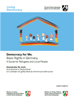Broschüre Demokratie für mich (englische Version) Cover der Broschüre 'Demokratie für mich. Grundrechte in Deutschland. Ein Leitfaden für geflüchtete & einheimische Menschen' des MAIS NRW