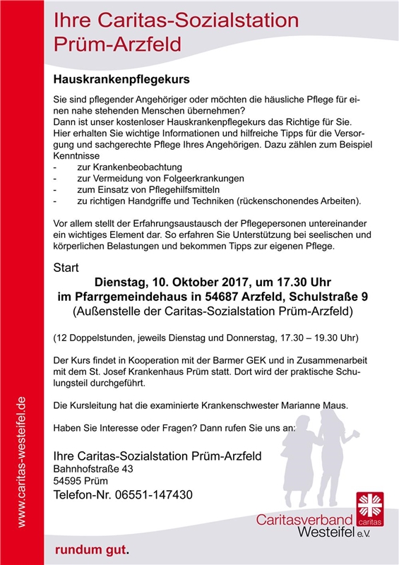 Hauskrankenpflegekurs SST Prüm Oktober 2017 Hauskrankenpflegekurs SST Prüm Oktober 2017