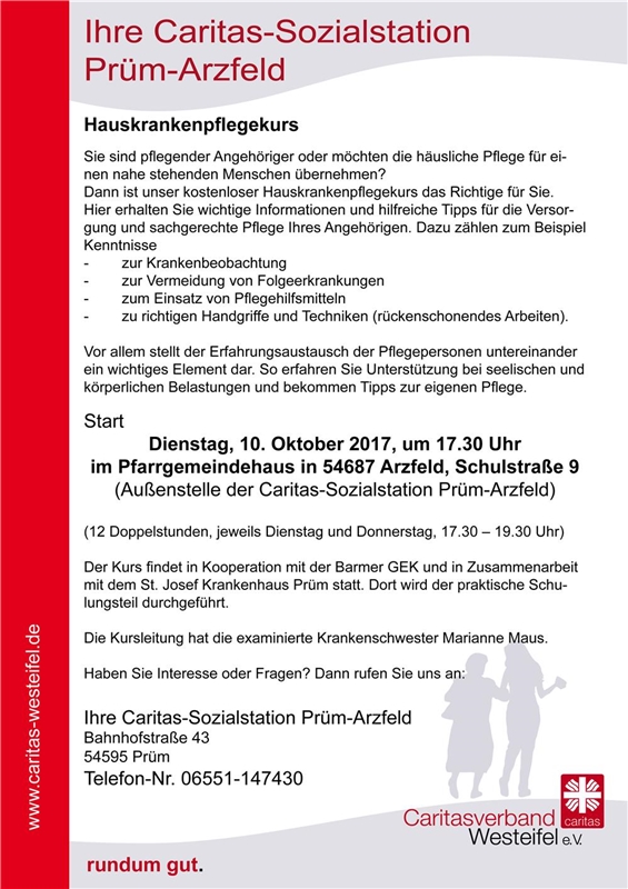 Hauskrankenpflegekurs SST Prüm Oktober 2017