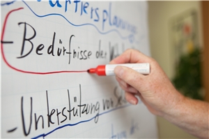 Ehrenamt Text, der auf ein Flipchart geschrieben wird
