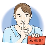 Geheim Eine Frau hält ein Schild auf dem "Geheim" steht