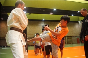 Karate 02 Kinder in Karateposition in einer Turnhalle