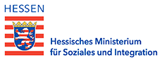 Logo Hessisches Ministerium für Soziales und Integration Hessisches Wappen mit Name des Ministeriums als Schriftzug