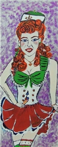 Das Gemälde einer jungen Frau in einem Rockabilly-Kostüm. Ausstellung Rockabilly