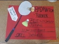 Plakat mit Ankündigung des Badminton-Turniers