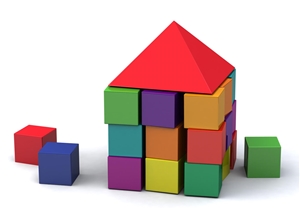 Haus aus Bausteinen Haus mit Bausteinen quer
