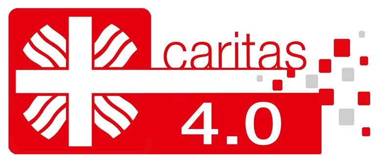 Das Logo zeigt das Flammenkreuz in Verbindung mit dem Titel caritas 4.0