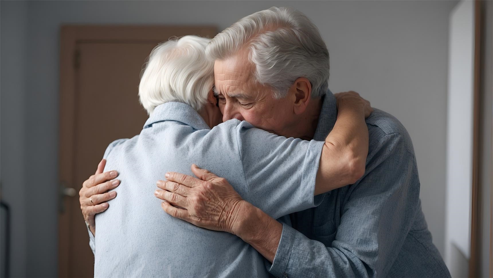 ein älteres Ehepaar umarmt sich