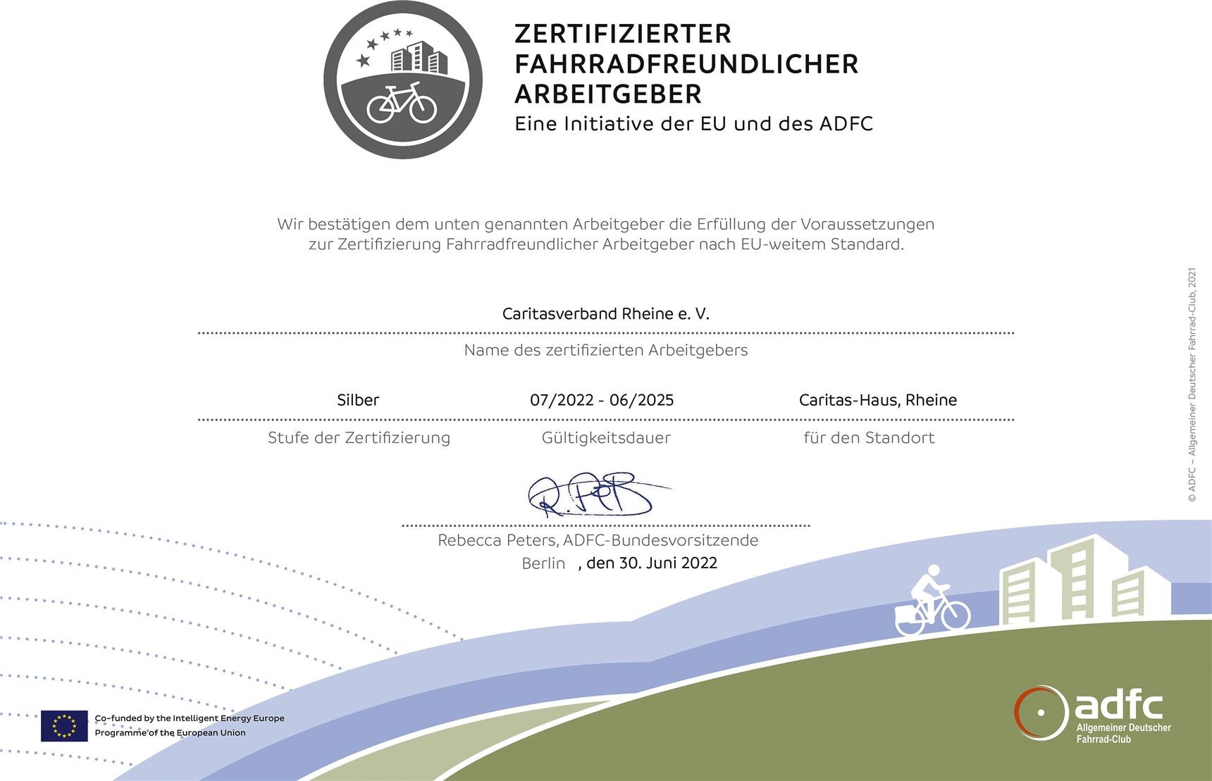 Zertifikat silber Fahrradfreundlicher Arbeitgeber