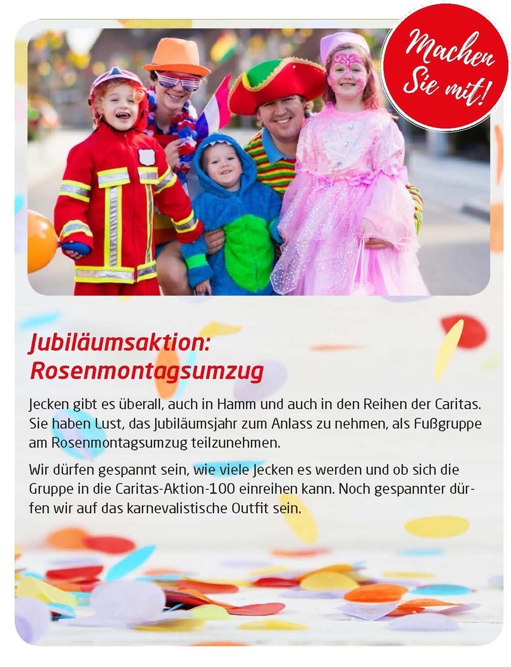 Mit Karnevalskostümen verkleidete Familie mit drei Kindern (Caritas Hamm)