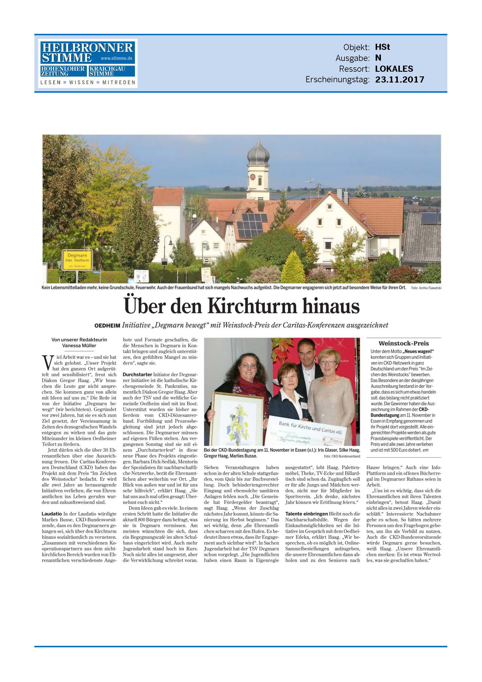 Artikel Heilbronner Stimme - Degmarn