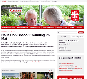 Screenshot des Internetauftritt Caritas-Altenhilfe für die Region Konstanz