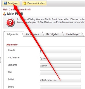 Screenshot E-Mail ändern