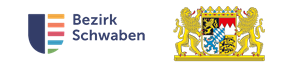 Das Bild zeigt das neue - schematisch klar gestaltete Logo des Bezirks Schwaben und das Wappen des Freistaates Bayern. 