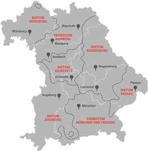 Karte bayerischer Bistümer Karte der bayerischen Bistümer