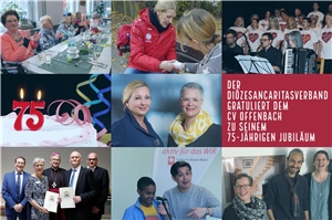 Collage aus mehreren Bildern mit Menschen die im Bezug zum Caritasverband Offenbach stehen