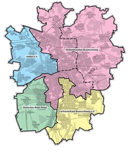 Karte der Einzugsgebiete der Sozialstationen in Braunschweig