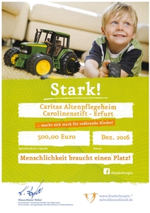 Plakat Carolinenstift spendet Geld für Kinderhospiz Plakat Carolinenstift spendet Geld für Kinderhospiz