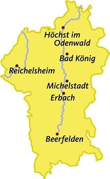 Karte für den Odenwaldkreis im Caritasverband Darmstadt e. V.