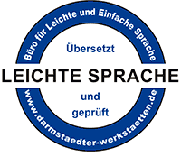 Logo mit Text: Büro für leichte und einfache Sprache – Übersetzt und geprüft – www.darmstaedter-werkstaetten.de
