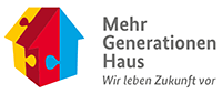 Logo des Bundesprogramms Mehrgenerationenhaus, ein stilisiertes Häuschen wie aus Puzzleteilen erbaut