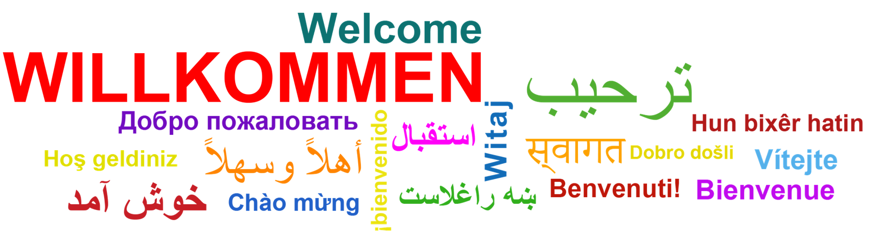 Das Wort "Willkommen" in vielen Sprachen