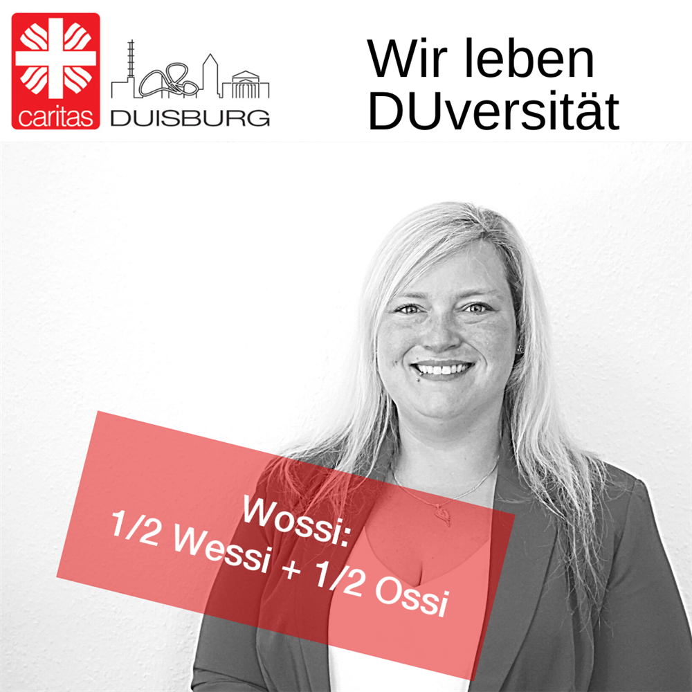 Mitarbeiterin Christiane mit Banner-Spruch 