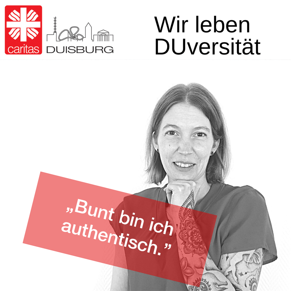 Mitarbeiterin Meike mit Banner-Spruch 