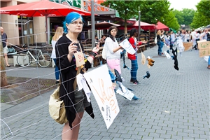 Protest mit Zaun in der Bochumer City