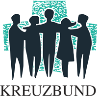 Logo des Kreuzbund schwarze Figuren vor einem blauen Kreuz