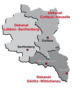 Karte Bistum Görlitz mit Caritas-Standorten