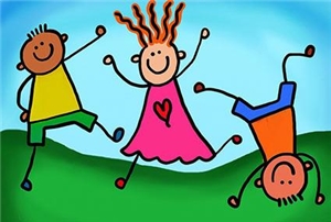 KinderspielgruppeMER drei Kinder spielend in Aktionen (Zeichnung)