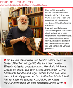 Foto von Friedel Eichler, auf dem sich ein Textkasten befindet, sowie darunter ein Kasten mit einem Zitat