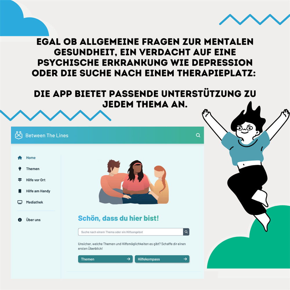 Egal ob allgemeine Fragen zur mentalen Gesundheit, ein Verdacht auf eine psychische Erkrankung wie Depression oder die Suche nach einem Therapieplatz: Die App bietet passende Unterstützung an