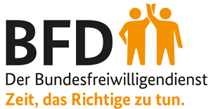 Das Logo des Bundesfreiwilligendienstes mit der Schriftzeile BFD - Der Bundesfreiwilligendienst - Zeit das Richtige zu tun