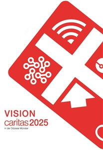 Die Grafik zeigt ein schräg gestelltes, verfremdetes und abgeschnittes Caritas-Logo.