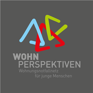 Das Logo zeigt verschiedenfarbige ineinander verschlungene Dreiecke mit dem Titel Wohn Perspektiven.