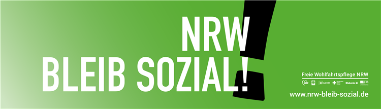 Banner der Kampagne 'NRW bleib sozial!' der LAG Freie Wohlfahrtspflege NRW im Jahr 2023