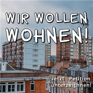 Banner zur Online-Petition des NRW-Aktionsbündnisses "Wir wollen wohnen!"