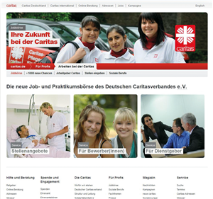 Screenshot der Jobbörse des Deutschen Caritasverbandes